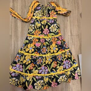 CeliaB Floral Midi Dress - Black, Yellow, Pink, Blue